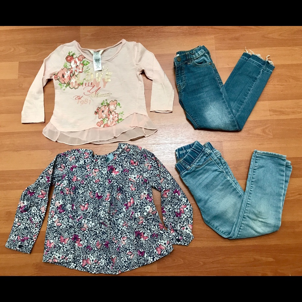 Bundle Girls Long Sleeve Shirts and Jeans Size 4